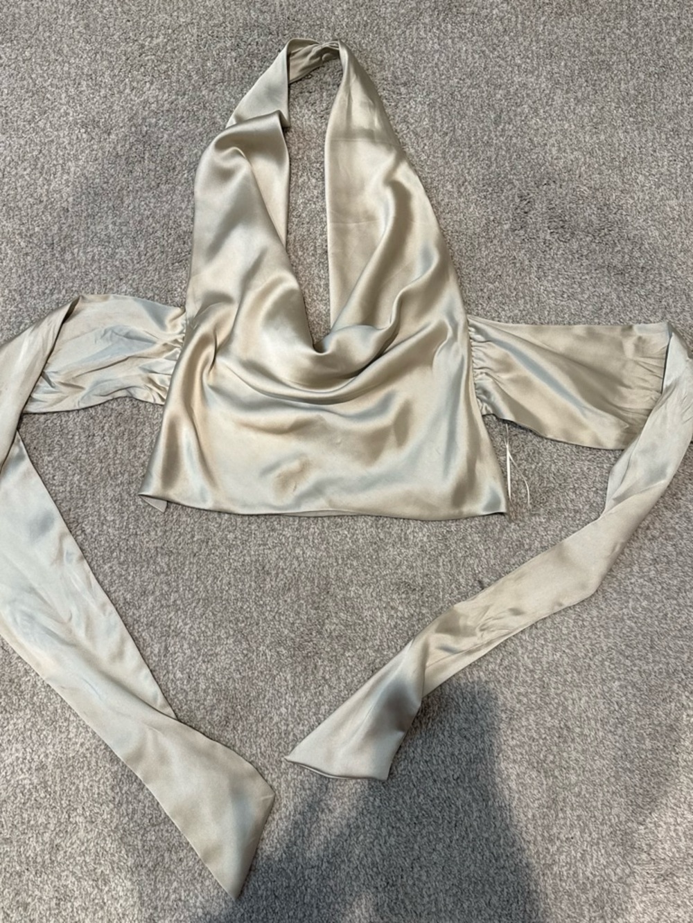 Zara Satin Halter Crop Top in Champagne Pearl
